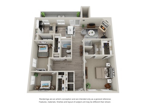 3 Bedroom 2 Bathroom 3D Floor Plan at Saratoga Ridge, Phoenix